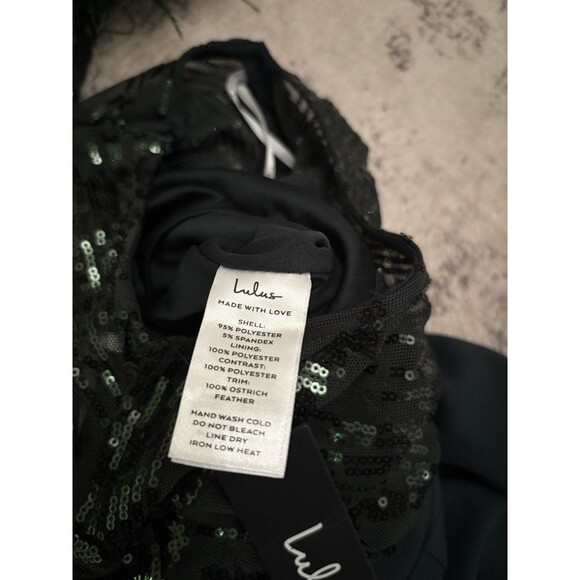 Lulus Limitless Radiance Green Sequin Feather Long Sleeve Jumpsuit Size XS Glam - Picture 9 of 9